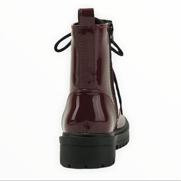 Burgundy Lace Up Combat Boots - Picture 5 of 7